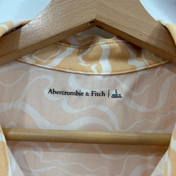 Abercrombie Orange Hippie Retro Button Up Collared Cropped Tee T-Shirt Large - Picture 5 of 5